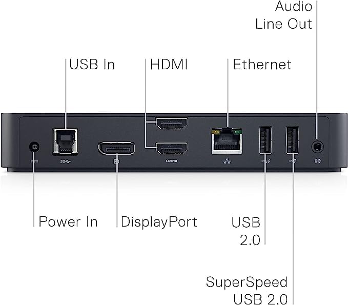 Dockstation Dell D3100, USB 3.0 Ultra HD Triple Video (DisplayPort, 2x HDMI, 6x USB, RJ45) Noir