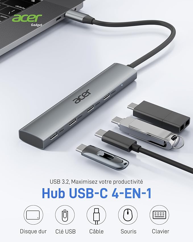 HUB USB 3.2 Type C vers Type C - 10Gbps - 4 Ports